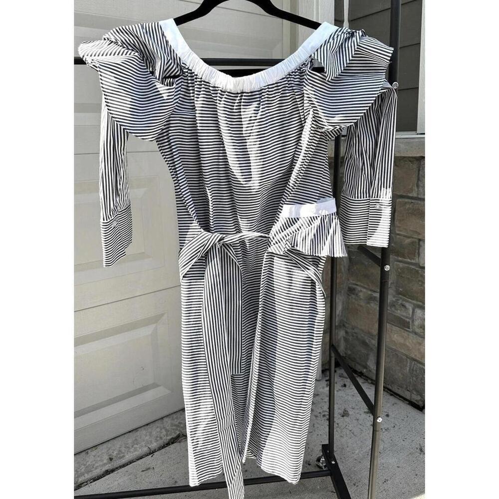 Off-Shoulder Striped Ruffle Dress By Laundry size 12